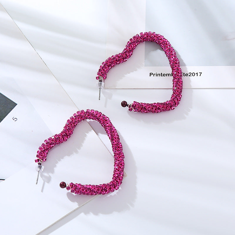 Wholesale Fashion Open Heart Shaped Earrings with Diamonds